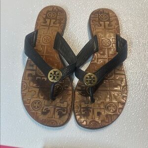 Tory Burch Black Leather Logo Sandals
